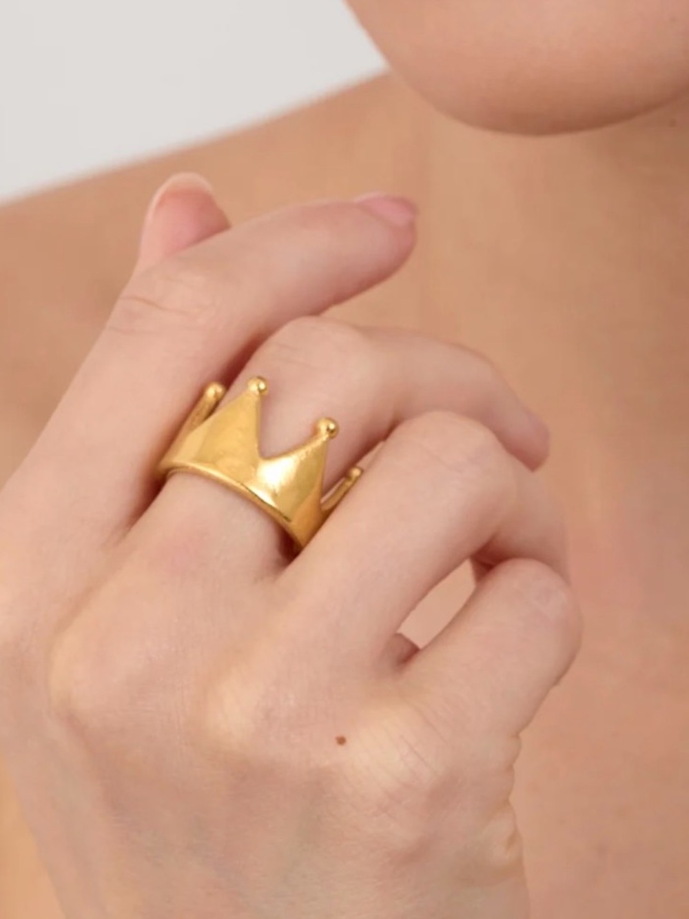 Gold Crown Statement Ring - Adjustable